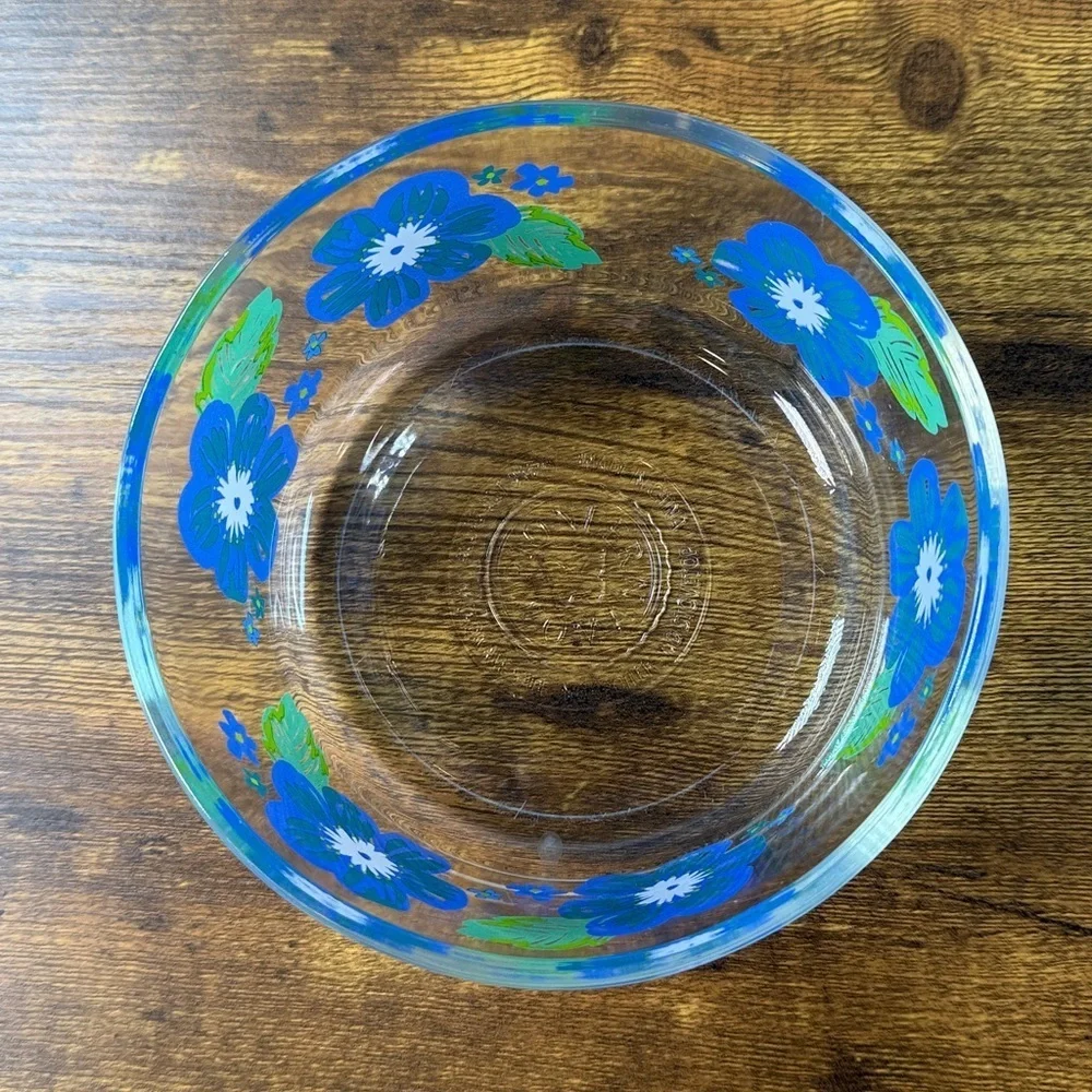 Floral Glass Bowl with Blue and Green Design